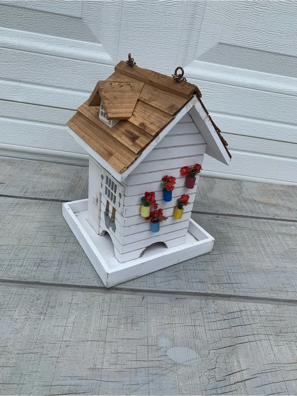 Home Bazaar Handcrafted Feeder Bird House-White Country Cottage Workshop/Garden